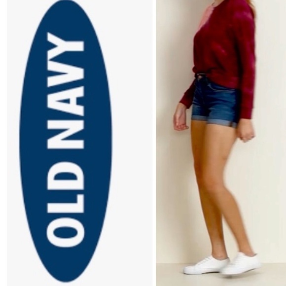 OLD NAVY Cuffed Fitted Shorts Denim Dark Wash - Picture 1 of 5